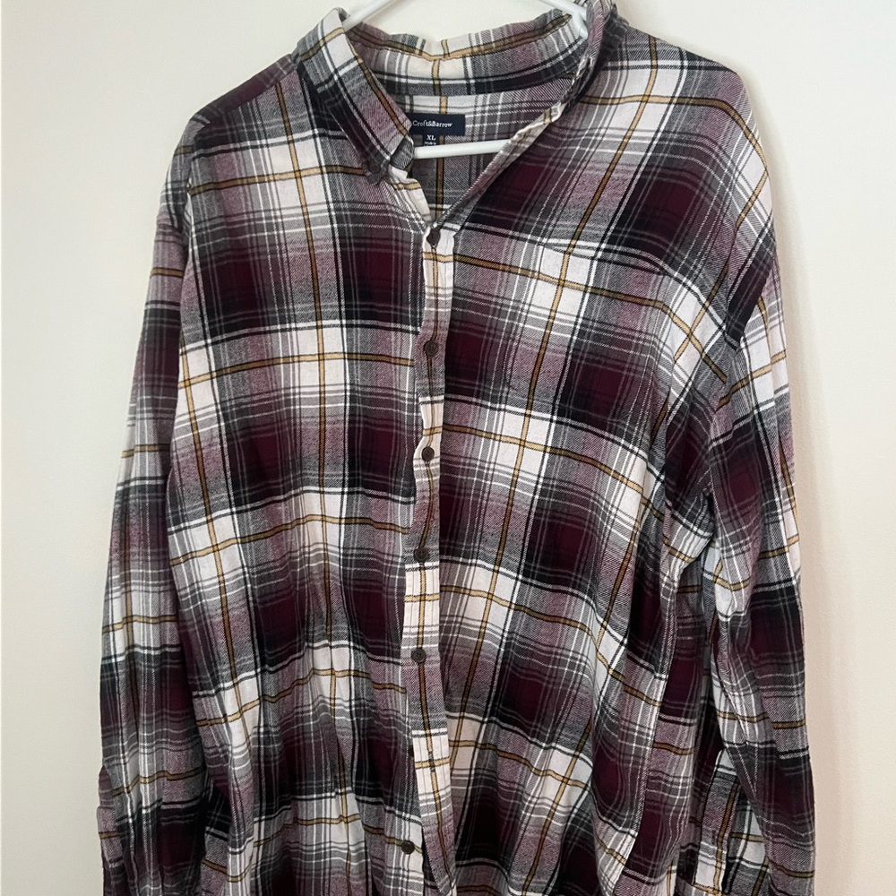 Croft & Barrow Men's Plaid Shirt - Maroon and White